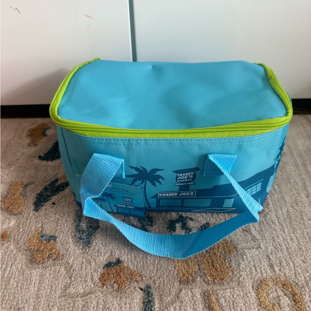 2x trader joes joe’s mini tote cooler bag blue and peach - Picture 7 of 8